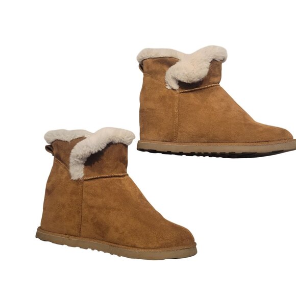 Cozy Brown‎ Faux Fur Lined Ankle Boots Winter Warm Comfy - Picture 2 of 6